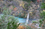 紅葉シーズン中の夢の吊り橋を上から見るとこんな感じ